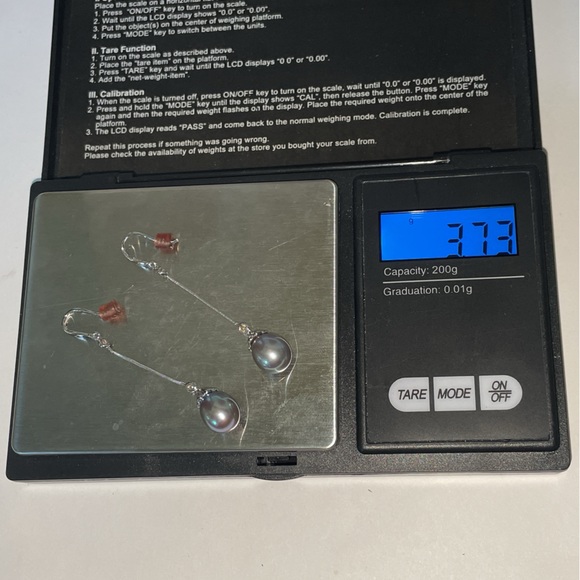 Solid Stamped 14K White Gold Tahitian Pearl Natural Diamond Bezel Drop Earrings - Picture 10 of 13